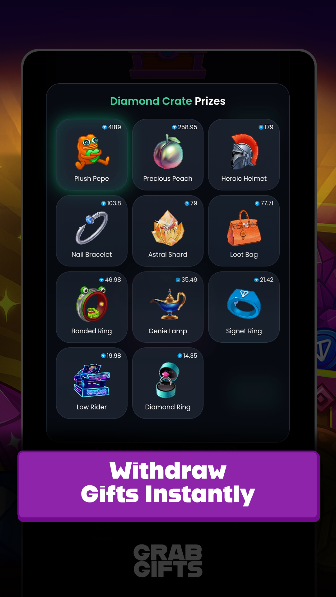 Игровой процесс GrabGifts - открытие сундуков с подарками Telegram